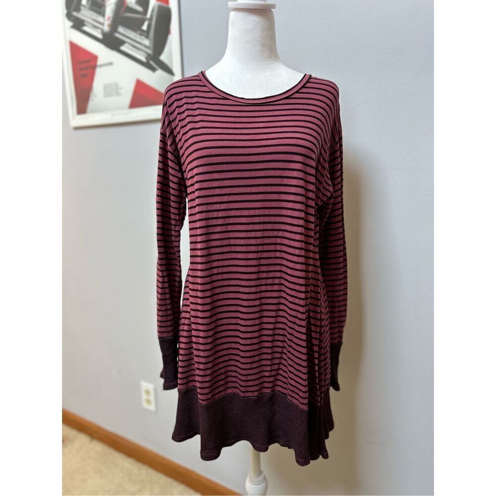 Cut Loose Striped Long Sleeve Tunic Top or dress Pink Black Size S lounge casual